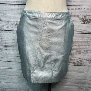 Bardot Revolve Alexis Faux Leather Skirt Vegan Medium 8 Silver NEW